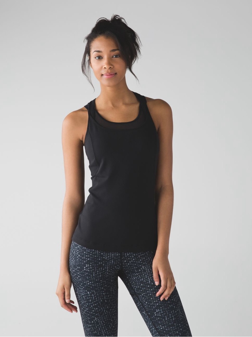 Lululemon Compassion Tank - Black Strappy Mesh-Trim Athletic Top